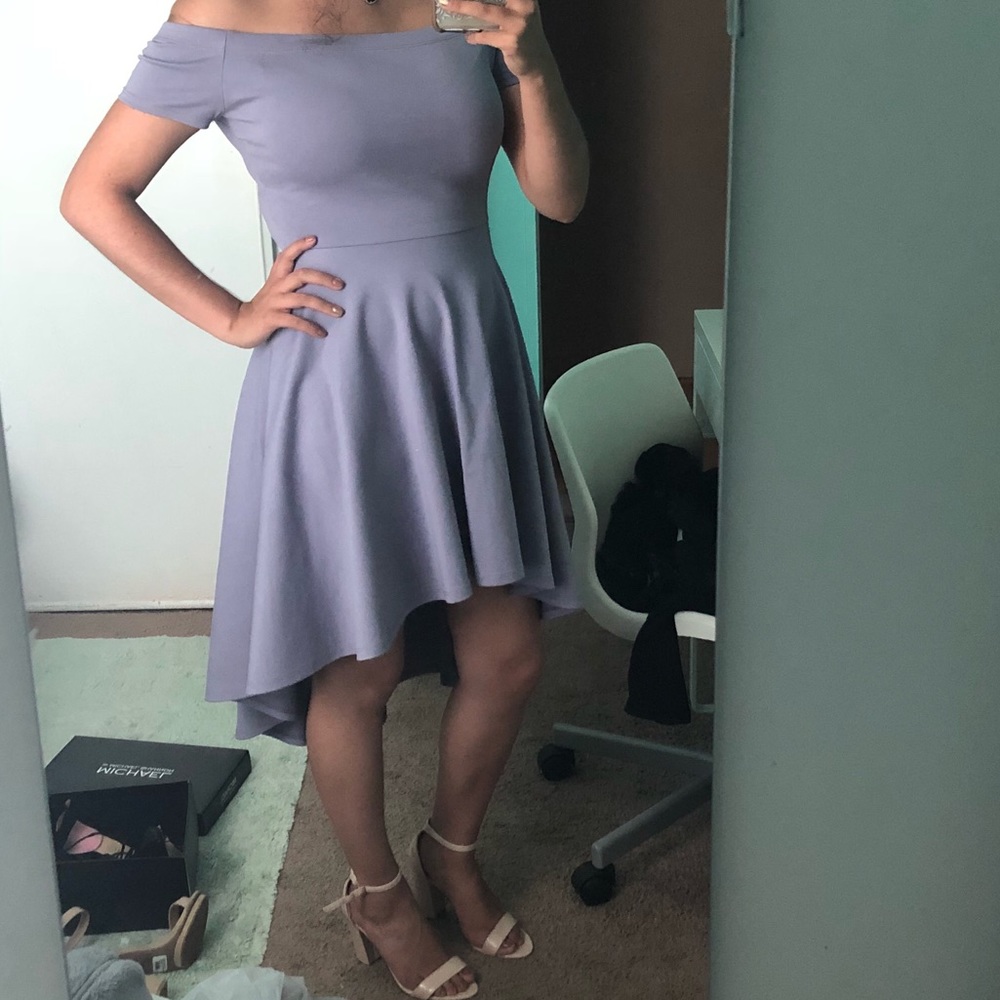 Purple Off the Shoulder High Low Dress